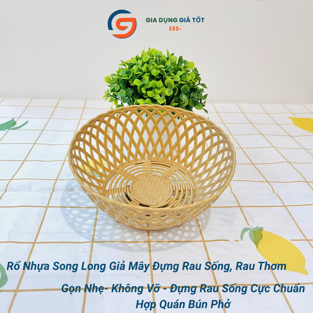 Rổ nhựa đựng rau sống nhỏ giả mây Song Long, dùng trong bếp, quán ăn, nhà hàng