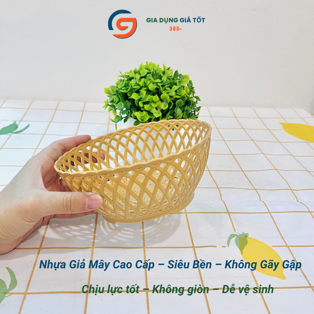 Rổ nhựa đựng rau sống nhỏ giả mây Song Long, dùng trong bếp, quán ăn, nhà hàng