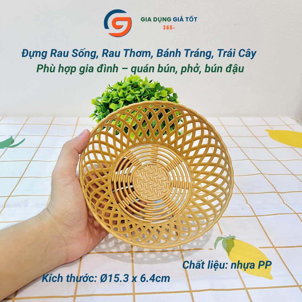 Rổ nhựa đựng rau sống nhỏ giả mây Song Long, dùng trong bếp, quán ăn, nhà hàng