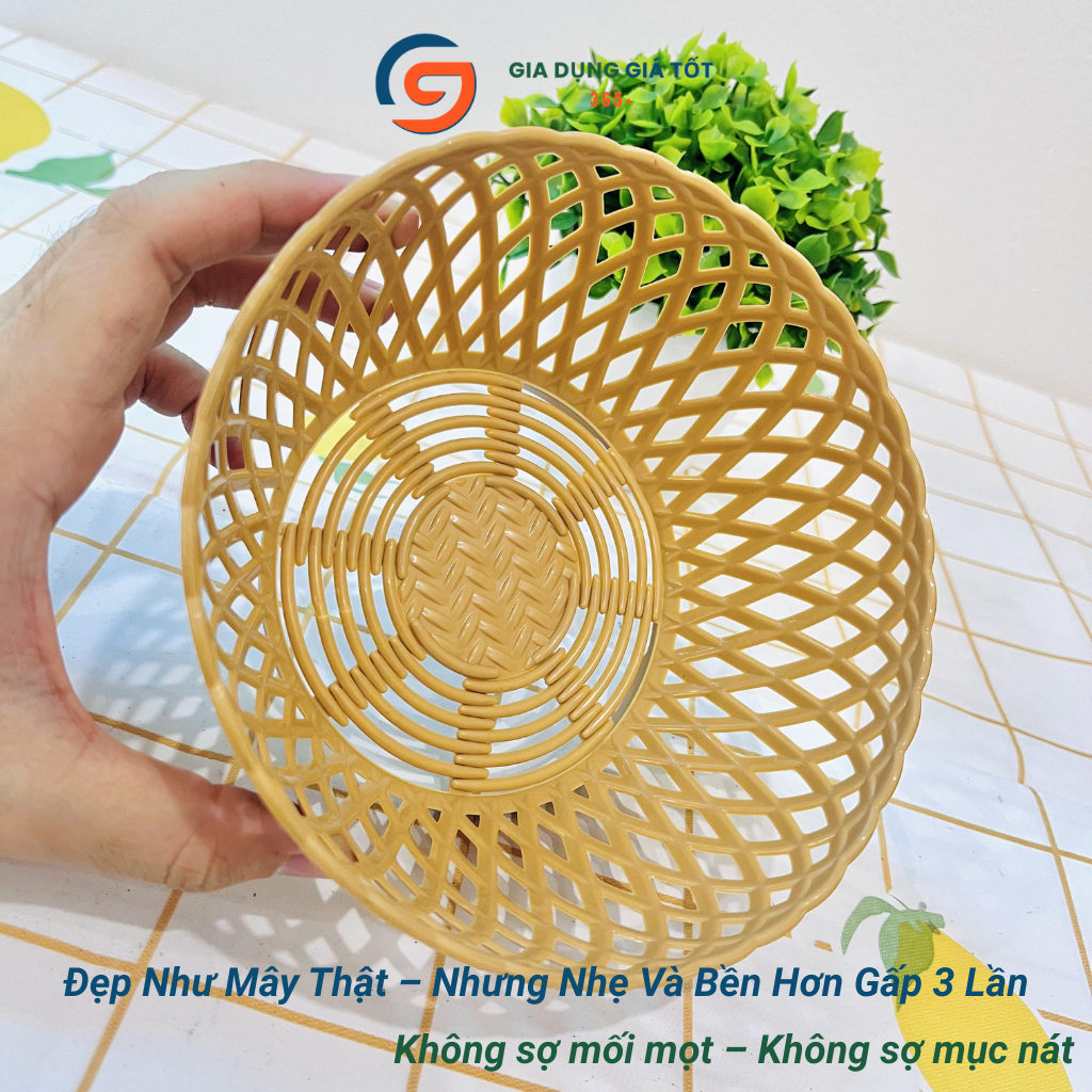 Rổ nhựa đựng rau sống nhỏ giả mây Song Long, dùng trong bếp, quán ăn, nhà hàng