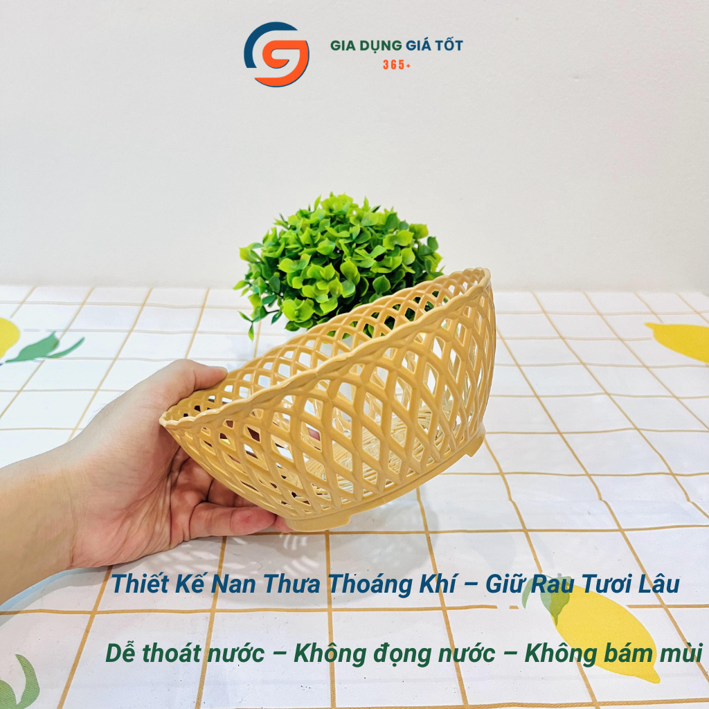 Rổ nhựa đựng rau sống nhỏ giả mây Song Long, dùng trong bếp, quán ăn, nhà hàng