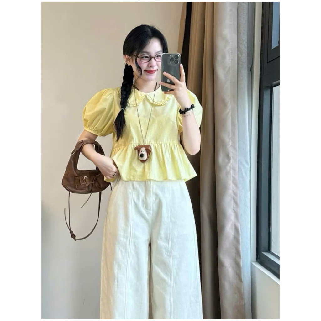 Áo Babydoll Cổ Sen Tay Phồng Xinh Xắn