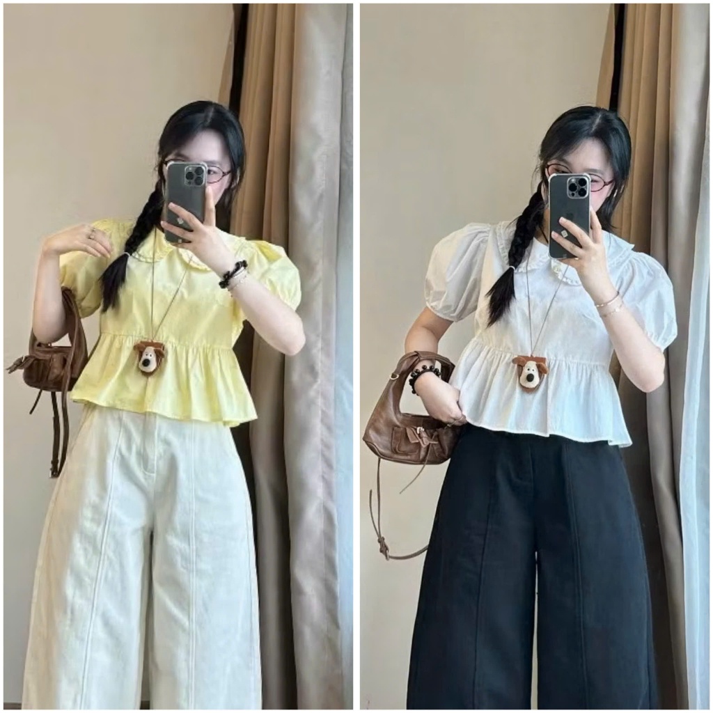 Áo Babydoll Cổ Sen Tay Phồng Xinh Xắn