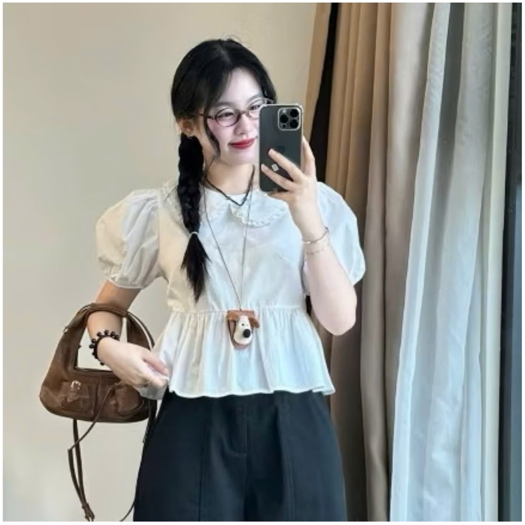 Áo Babydoll Cổ Sen Tay Phồng Xinh Xắn