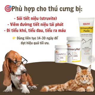 UrinaryMet – Tan Sỏi  & Ngừa Sỏi Struvite, Hỗ Trợ Tiết Niệu Cho Chó Mèo | Dolfos Ba Lan