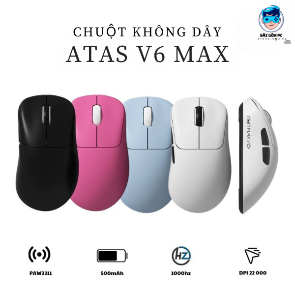 Chuột gaming không dây ATAS V6 MAX - 3 mode - Pin 500mAh - Có app - DPI 22 000 - Chip PAW3311 | BigBuy360 - bigbuy360.vn