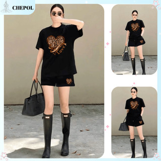 Set ( Áo Thun Đen  + Quần Đùi Đen ) Áo Phông Nữ Chepol UNISEX,Cổ Tròn,Tay Ngắn,Chất Cotton Co Dãn 2 Chiều CP_12740