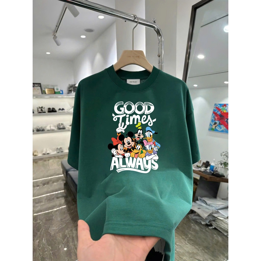 Áo thun in hình Good Times Always Mickey Vải Cotton Co Giãn 2 Chiều Form Rộng