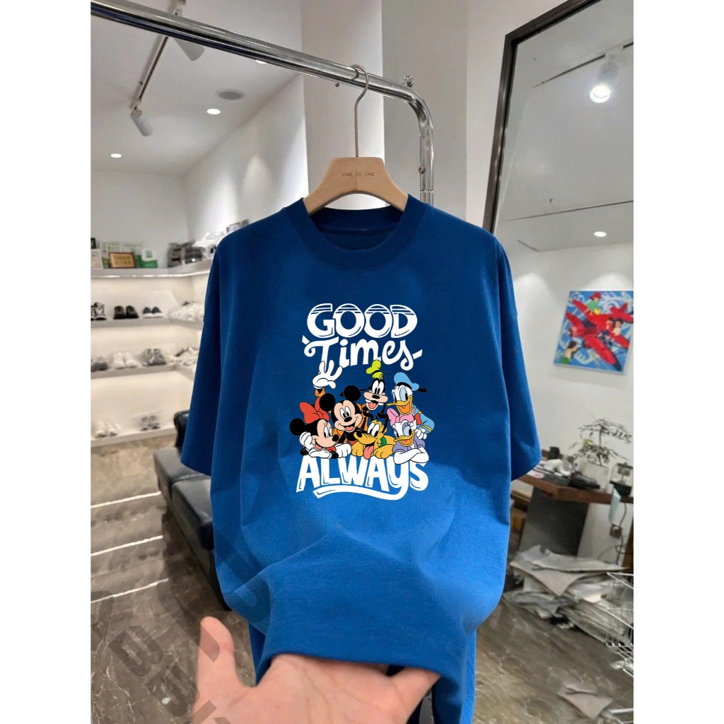 Áo thun in hình Good Times Always Mickey Vải Cotton Co Giãn 2 Chiều Form Rộng