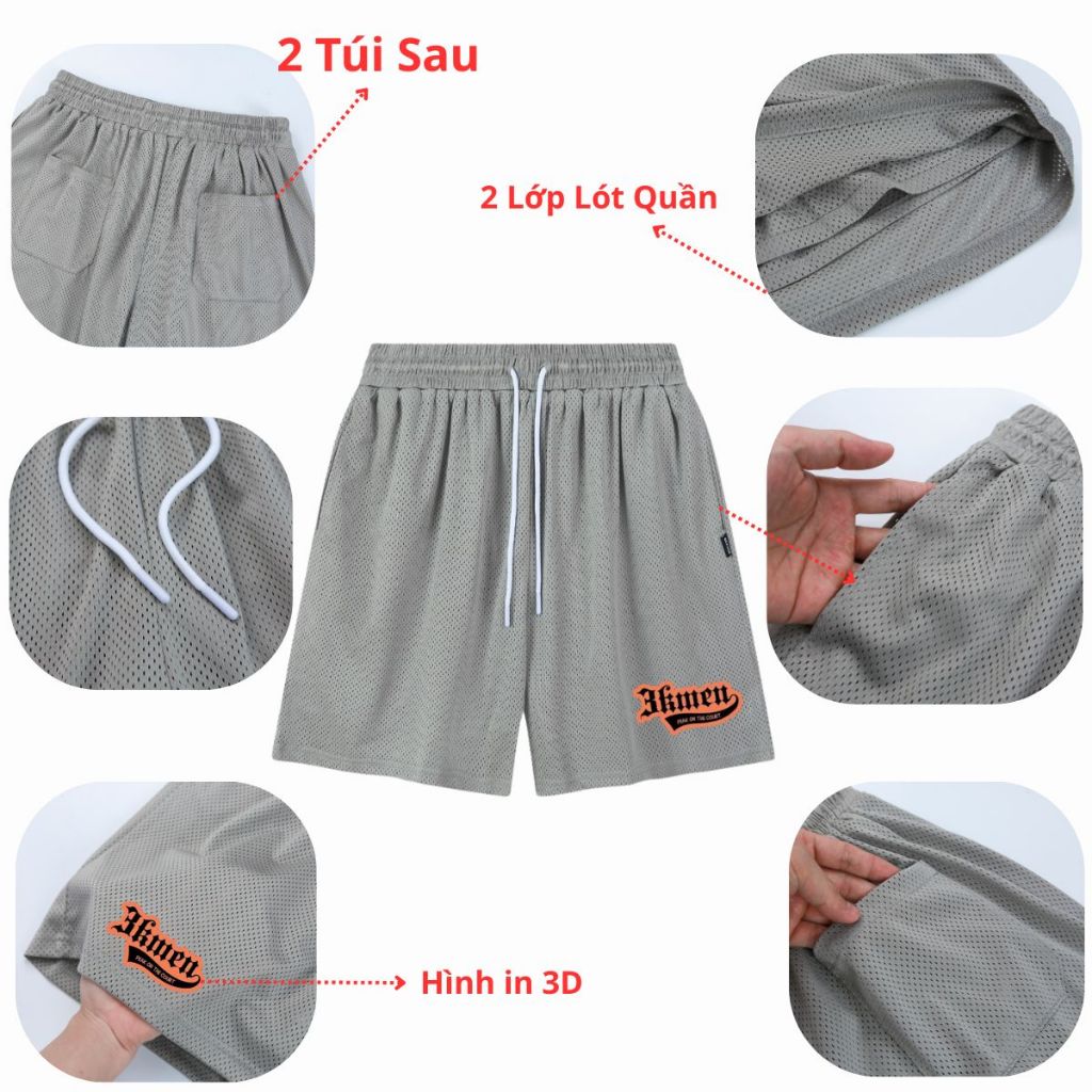 Quần Đùi Nam, Quần Short Thể Thao 3KMEN Lót Lưới 2 Lớp Thoáng Mát Thấm Hút Mồ Hôi