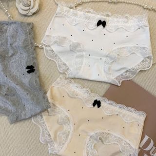 Combo 3 Quần Lót Nữ Cotton Phối Ren Chấm Bi Xinh, Quần Chip Mềm Thoáng Đính Nơ Xinh King Shop L-5410