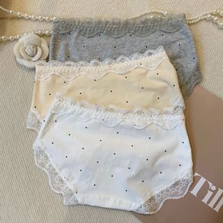 Combo 3 Quần Lót Nữ Cotton Phối Ren Chấm Bi Xinh, Quần Chip Mềm Thoáng Đính Nơ Xinh King Shop L-5410