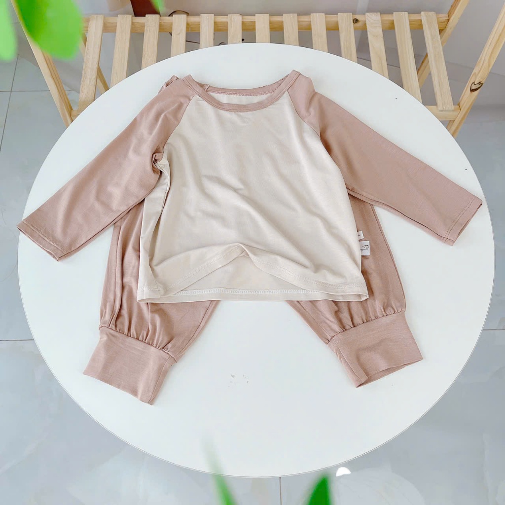 Bộ dài tay cho bé 95% sợi sồi Modal Ice Cool Áo Lá Homewear A300, đồ bộ ngủ bé trai bé gái tay raglan quần chống muỗi