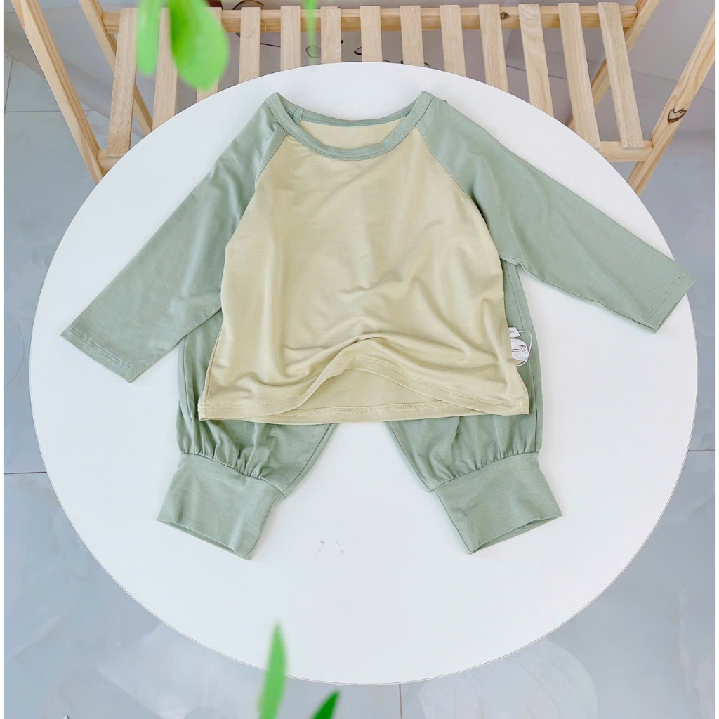 Bộ dài tay cho bé 95% sợi sồi Modal Ice Cool Áo Lá Homewear A300, đồ bộ ngủ bé trai bé gái tay raglan quần chống muỗi
