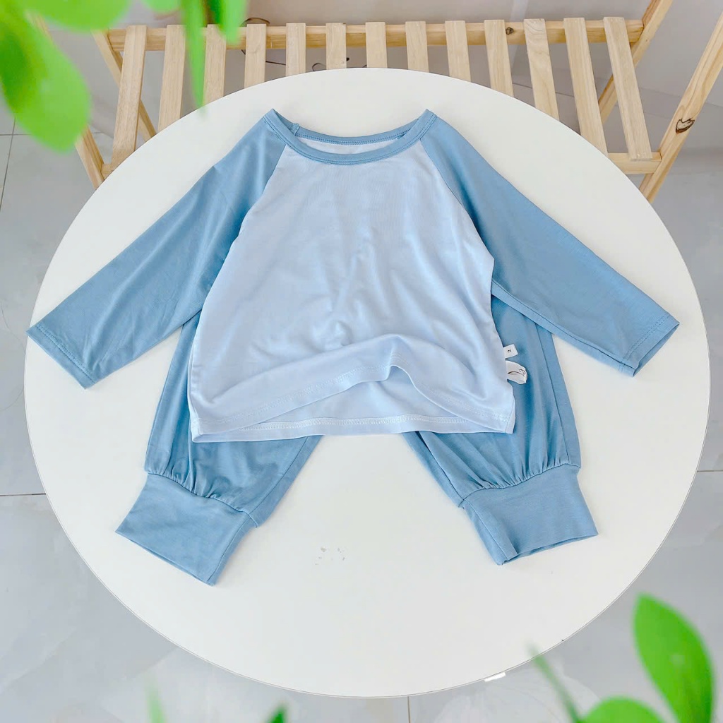 Bộ dài tay cho bé 95% sợi sồi Modal Ice Cool Áo Lá Homewear A300, đồ bộ ngủ bé trai bé gái tay raglan quần chống muỗi
