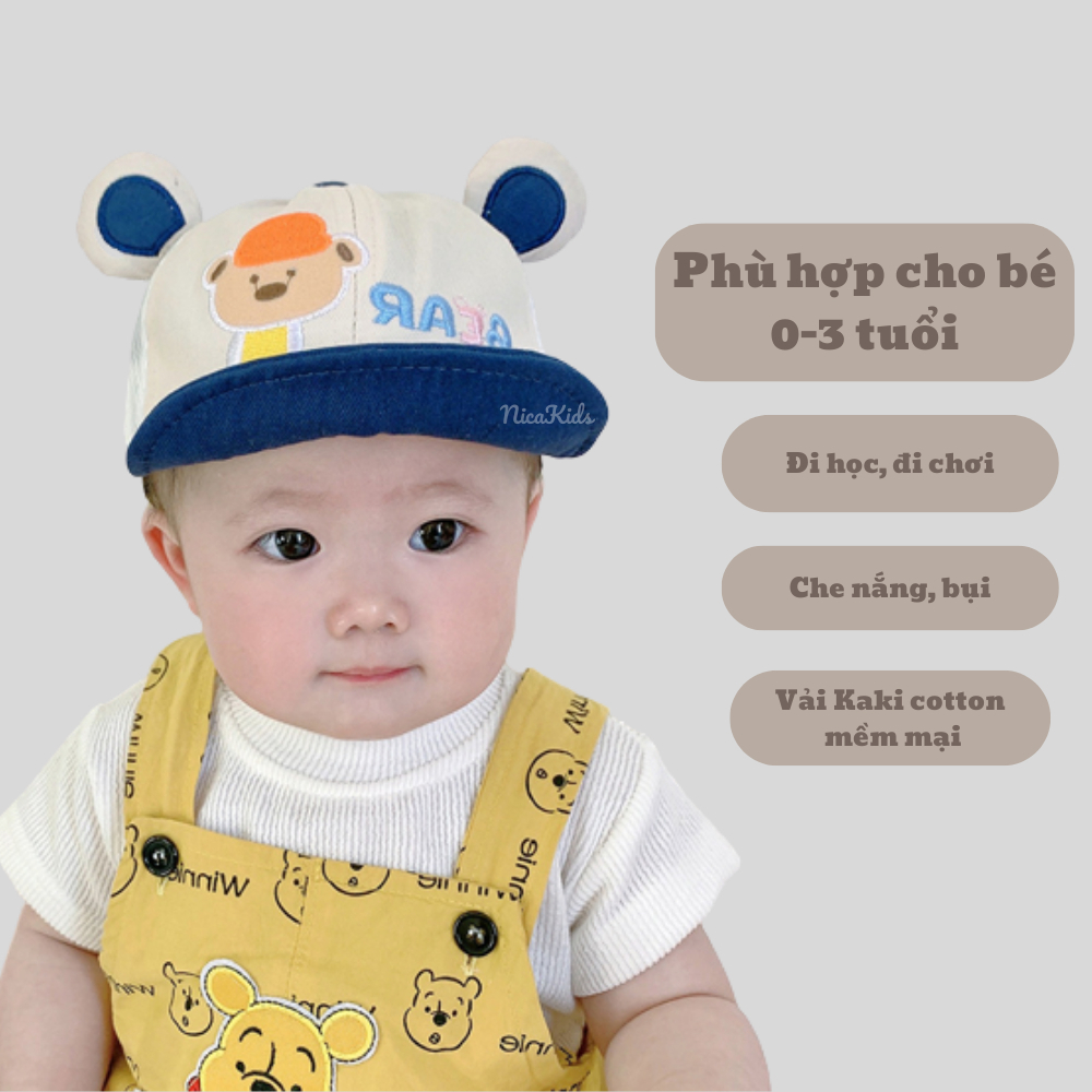 Mũ nón lưỡi trai, nón cho bé hình gấu BEAR cho bé 3-24 tháng mesocshop