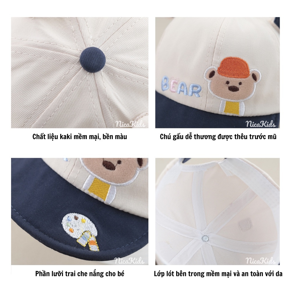 Mũ nón lưỡi trai, nón cho bé hình gấu BEAR cho bé 3-24 tháng mesocshop