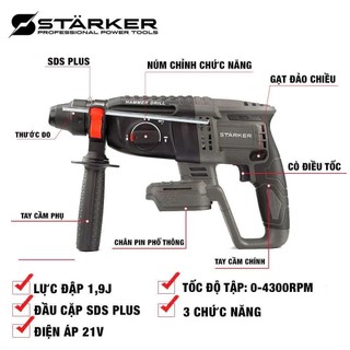 Thân Máy Khoan Bê Tông Dùng Pin STARKER SK-26-HM5025GR - Pin Phổ Thông Makita - Hàng Cao Cấp - Bảo Hành Chính Hãng