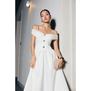 Đầm Nữ Dài Girly Offshoulder Neckline, Chất Vải Phi Bóng Phối Thun Giấy Hạt Gạo Thoải Mái, WDD077 SOME HOW STORE