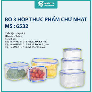 Bộ 3 hộp nhựa chữ nhật đủ size bảo quản thực phẩm Việt Nhật cao cấp an toàn- MS: 6532