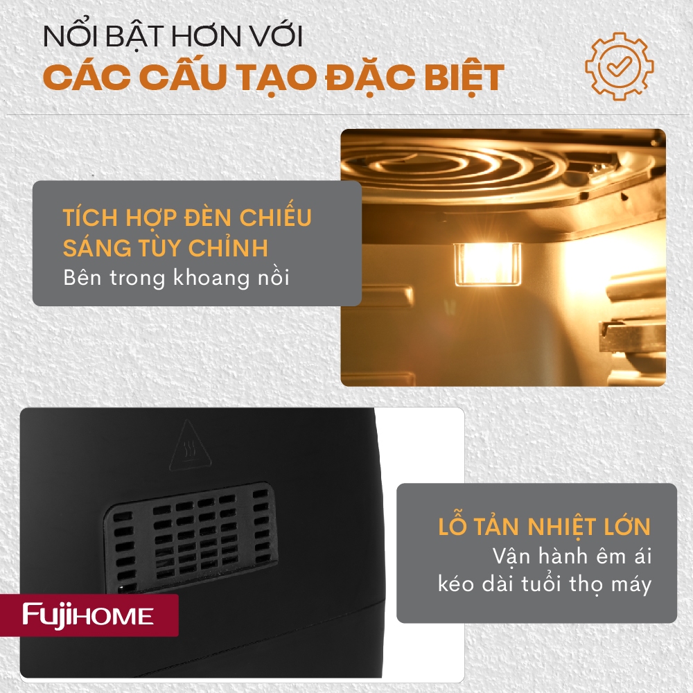 Nồi Chiên Không Dầu 12 Lít Nhập Khẩu FUJIHOME, Nồi Chiên Không Khí chống dính cảm ứng thông minh đa năng kèm 6 phụ kiện