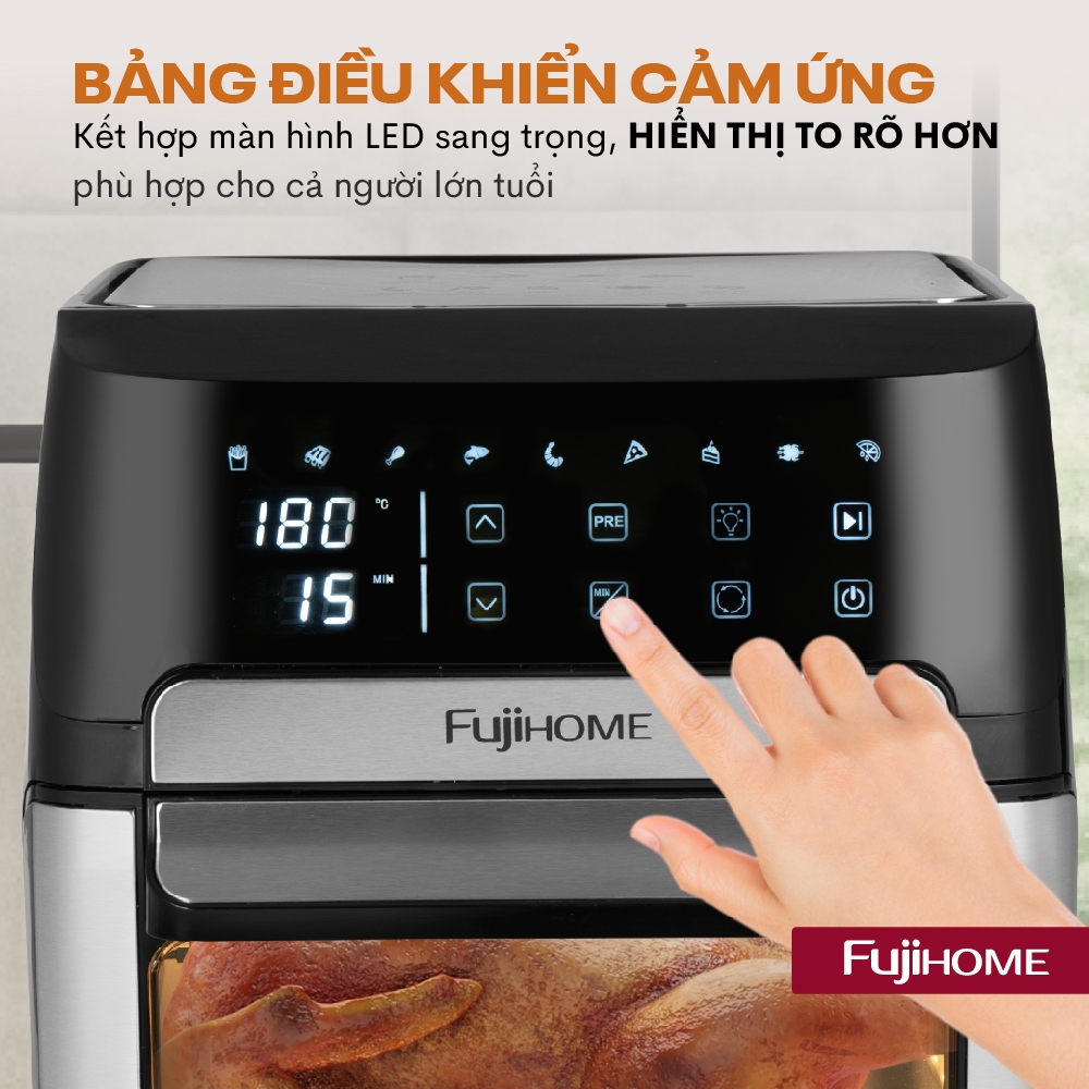 Nồi Chiên Không Dầu 12 Lít Nhập Khẩu FUJIHOME, Nồi Chiên Không Khí chống dính cảm ứng thông minh đa năng kèm 6 phụ kiện