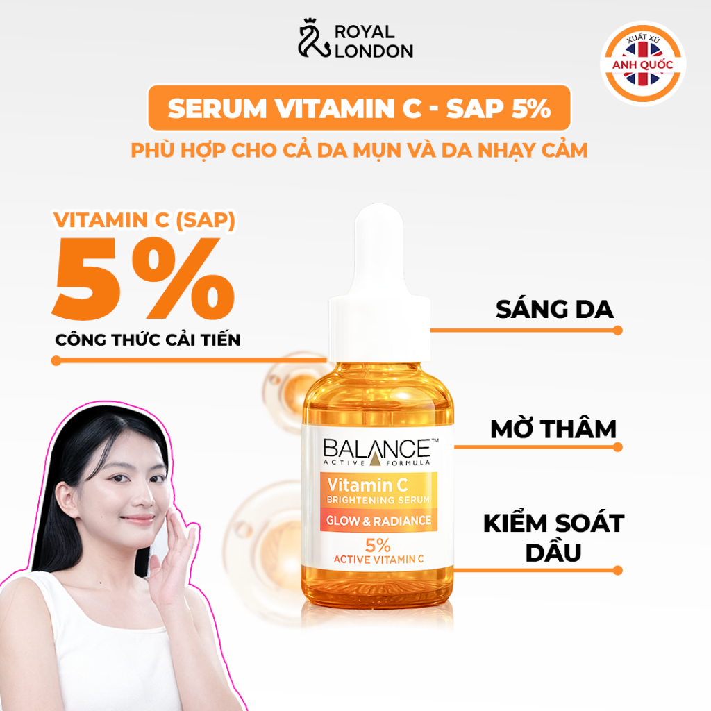 Bộ đôi Serum Sáng Da, Mờ Thâm Công Thức Cải Tiến Dẫn Xuất SAP C 5% - Balance Active Formula 5% Vitamin C Brightening 30m
