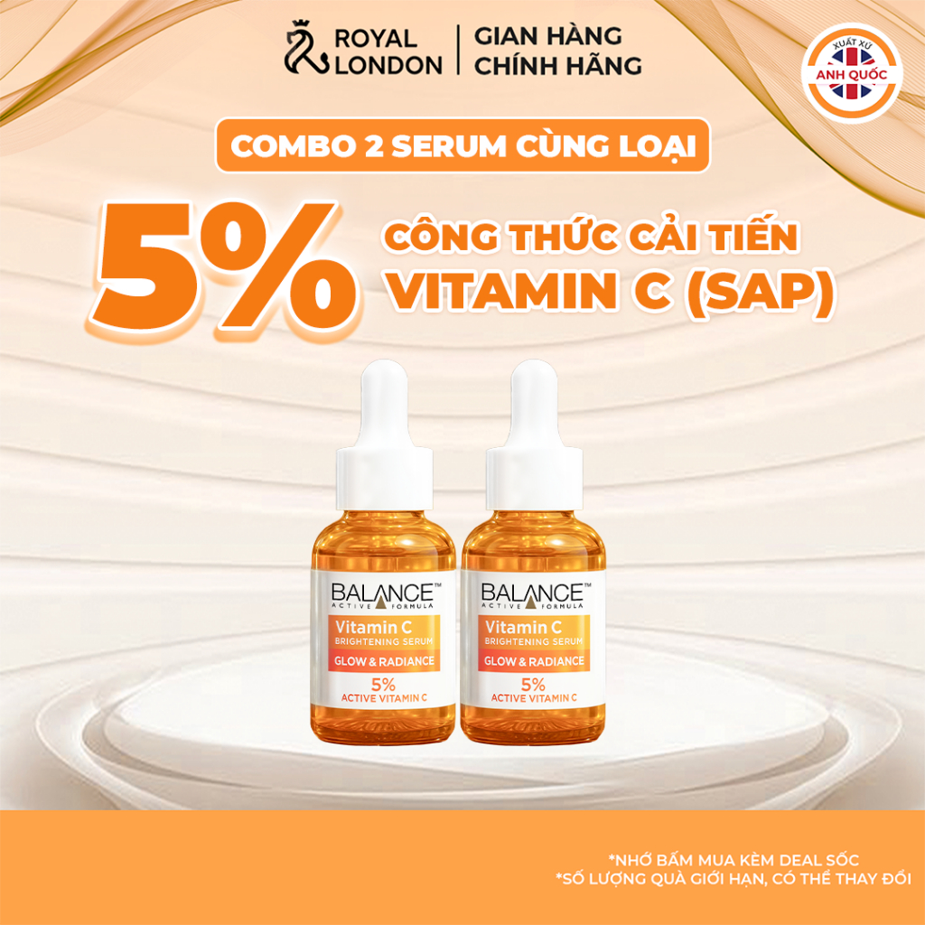 Bộ đôi Serum Sáng Da, Mờ Thâm Công Thức Cải Tiến Dẫn Xuất SAP C 5% - Balance Active Formula 5% Vitamin C Brightening 30m