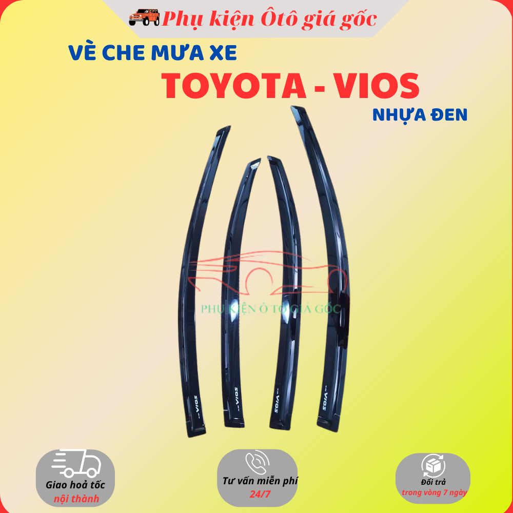 Vè che mưa xe Toyota Vios 2008 - 2023 Nhựa Đen Thái cao cấp, dày dặn, sáng bóng