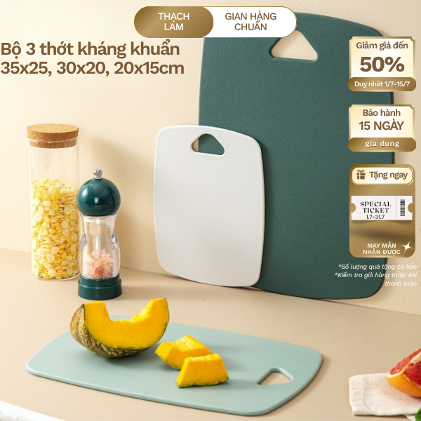 Bộ 3 Thớt Nhựa Lúa Mạch Kháng Khuẩn Cao Cấp, 3 Kích Thước 35x25, 30x20, 20x15cm