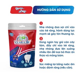 Combo 2 Túi Tăm Chỉ Nha Khoa Clara Kiss Túi 50 Cái TCNK003, Làm Sạch Kẽ Răng Hiệu Quả, Sợi Chỉ Kép An Toàn, Bảo Vệ Nướu