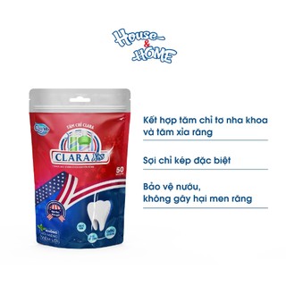 Combo 2 Túi Tăm Chỉ Nha Khoa Clara Kiss Túi 50 Cái TCNK003, Làm Sạch Kẽ Răng Hiệu Quả, Sợi Chỉ Kép An Toàn, Bảo Vệ Nướu