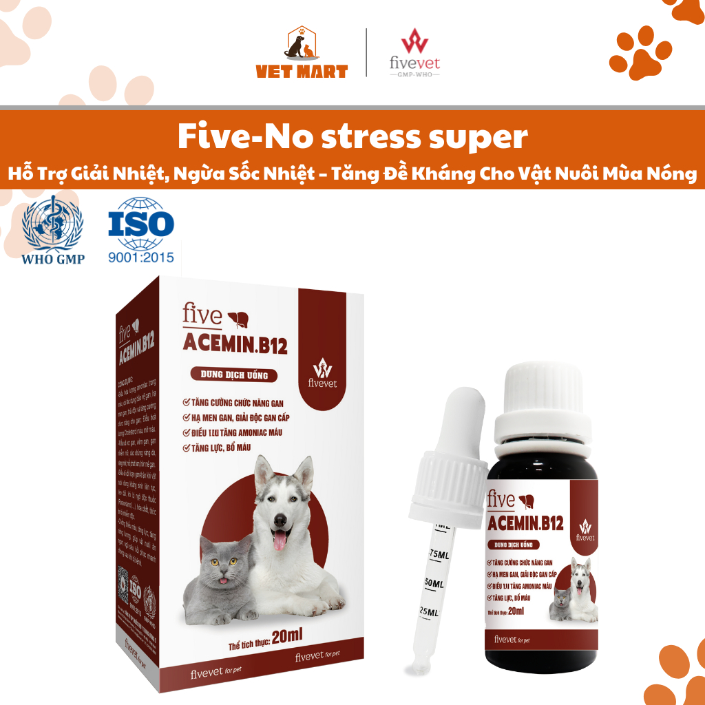 Five-Acemin B12 FOR PET Bổ Gan, Giải Độc, Hạ Men Gan, Tăng Lực, Bổ Máu Cho Gà Đá & Chim Cảnh