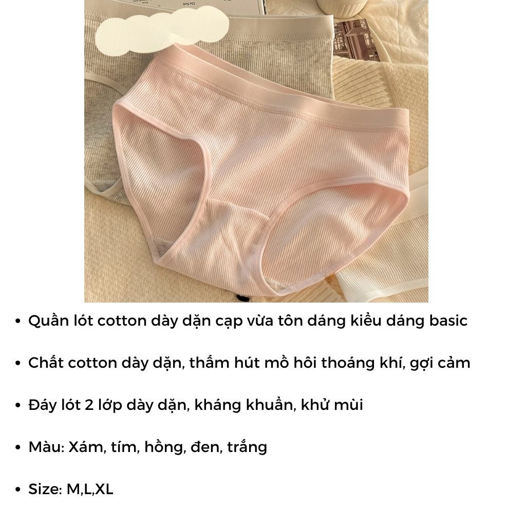 Set 5 Quần lót nữ cotton gân tăm dày dặn thấm hút tốt cạp vừa tôn dáng gợi cảm quyến rũ LANIXA L2416
