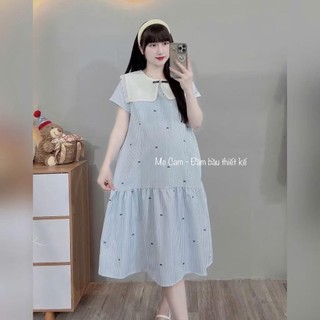 Váy bầu công sở ANAN thiết kế đuôi cá nhún cổ phối vuông