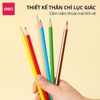 Bút Chì Màu Lục Giác Cao Cấp Deli - 12/24/26 Màu Thân Gỗ Màu Sắc Tươi Sáng Màu Chì Chuyên Nghiệp Vẽ Mỹ Thuật Tô Màu