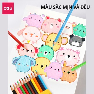 Bút Chì Màu Lục Giác Cao Cấp Deli - 12/24/26 Màu Thân Gỗ Màu Sắc Tươi Sáng Màu Chì Chuyên Nghiệp Vẽ Mỹ Thuật Tô Màu