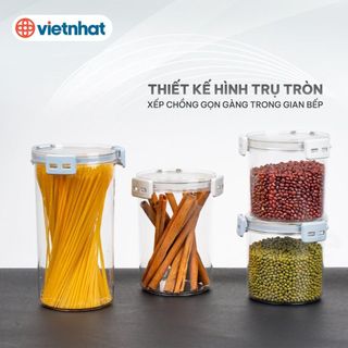 Hộp đựng đồ khô, ngũ cốc, trái cây trong suốt nắp kín nhiều dung tích Hokori Việt Nhật ms: 6590/6591/6592/6593/6594/6595