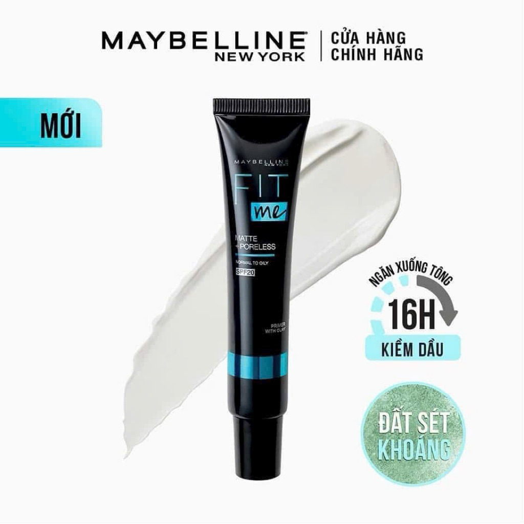 Kem lót kiềm dầu, che lỗ chân lông to Fit me Matte+Poreless, che phủ lỗ chân lông hiệu quả.