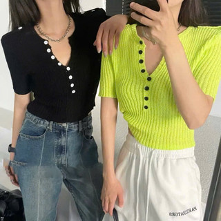 LT - Áo len cộc tay khuy cài chất len gạo nhiều màu fom ôm body tôn dáng 1105