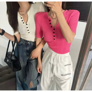 LT - Áo len cộc tay khuy cài chất len gạo nhiều màu fom ôm body tôn dáng 1105