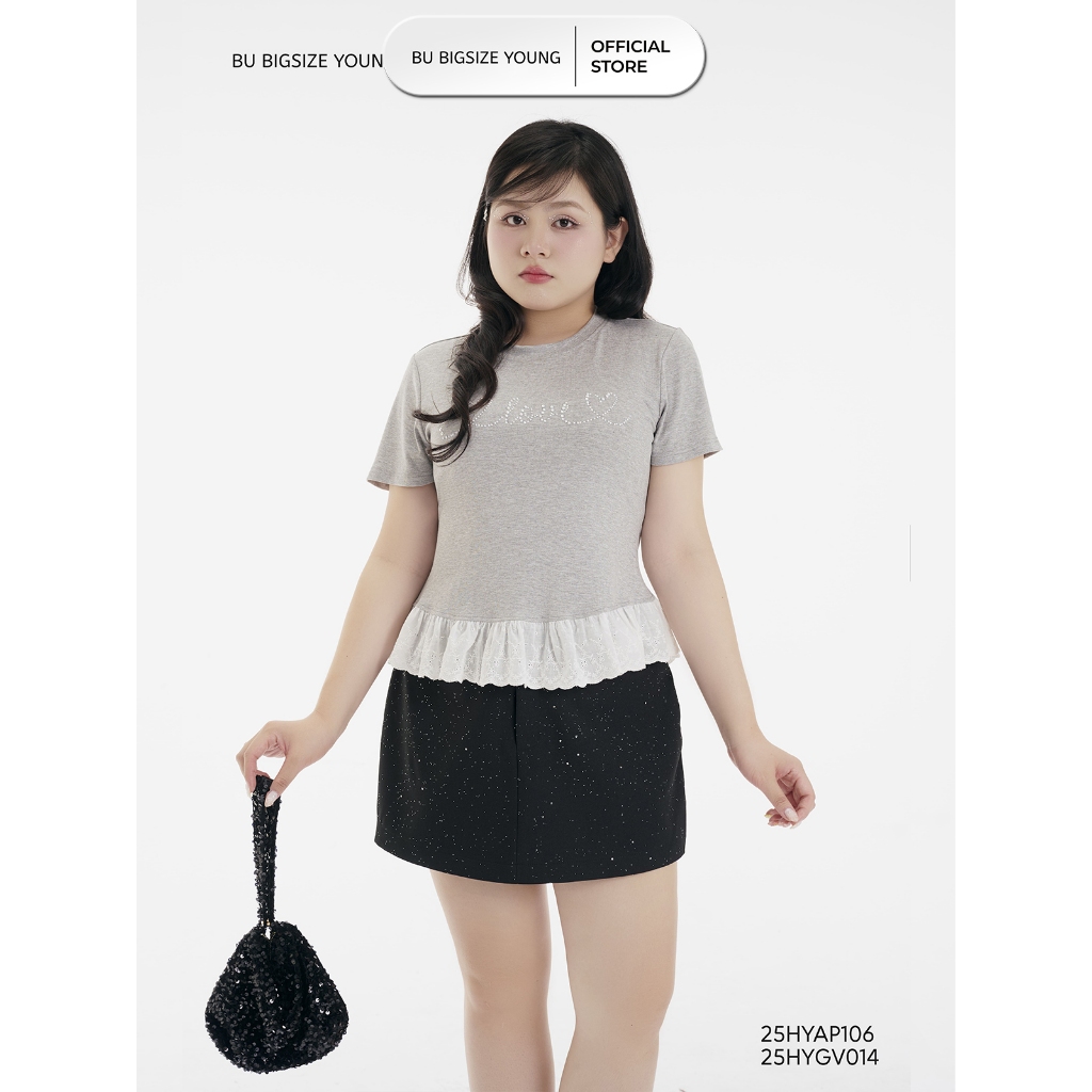 Áo thun cổ tròn gấu phối ren thô đính hạt BIGSIZE (55kg đến 95kg ...