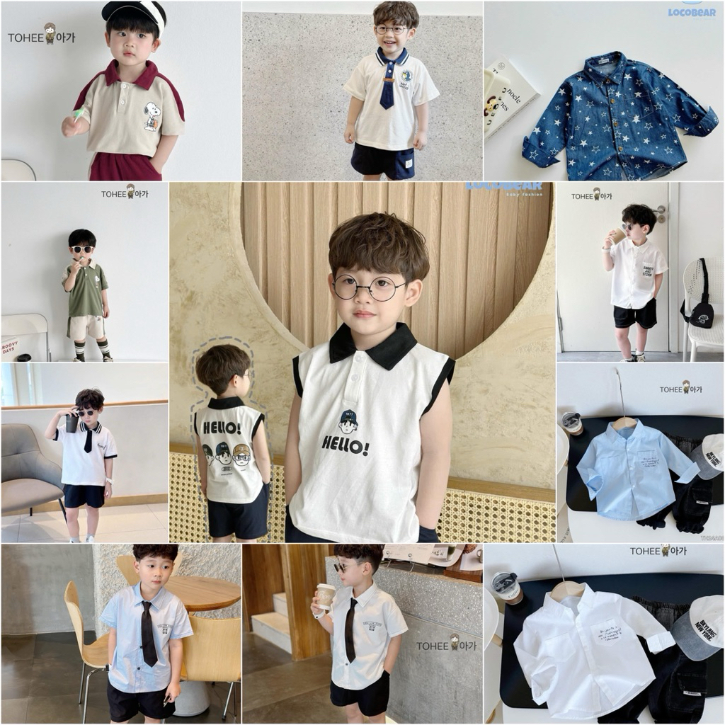 Set bộ bé trai cộc tay Loco Tohee mặc hè, chất cotton mềm mát thoáng khí, size 80-140 (8-30kg)