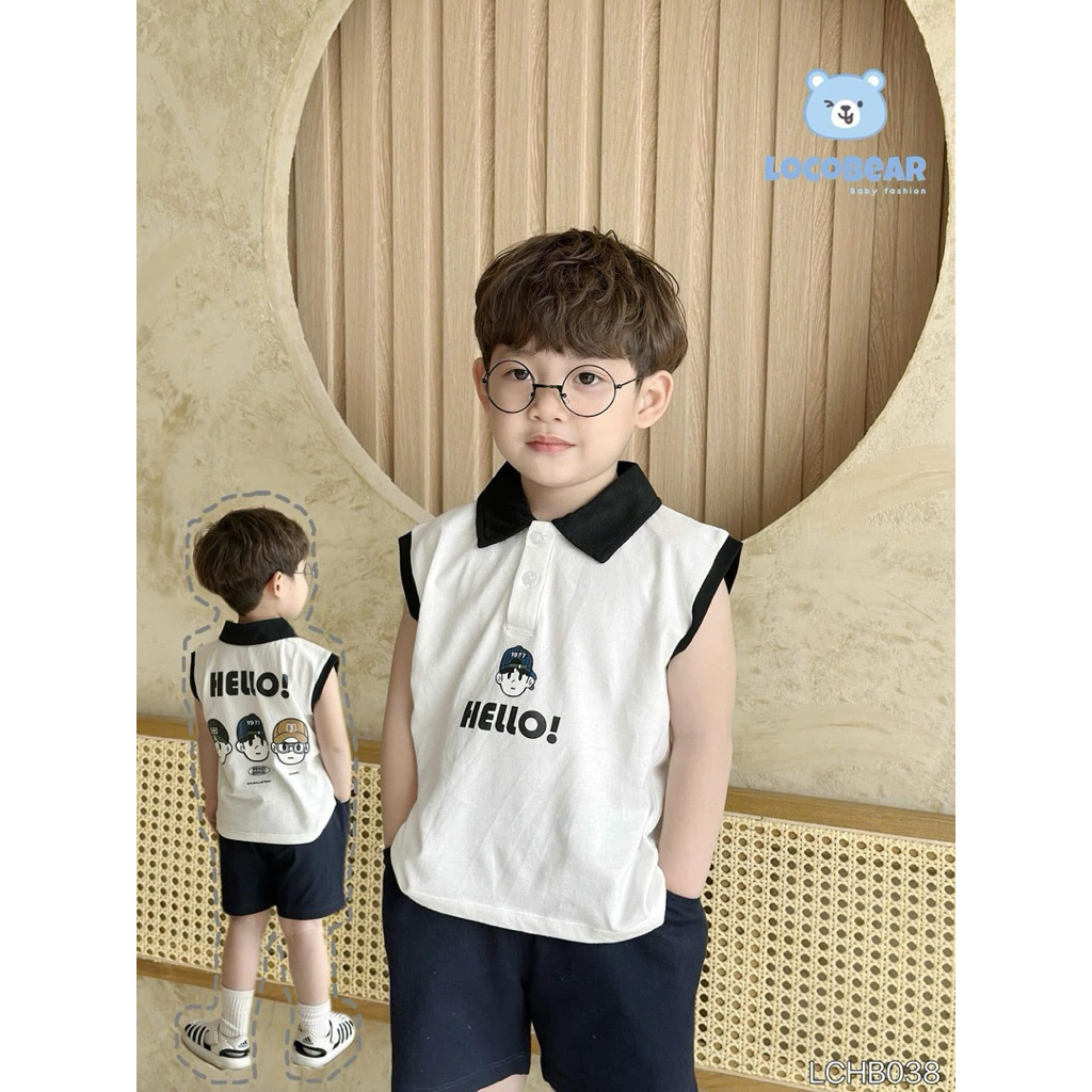 Set bộ bé trai cộc tay Loco Tohee mặc hè, chất cotton mềm mát thoáng khí, size 80-140 (8-30kg)