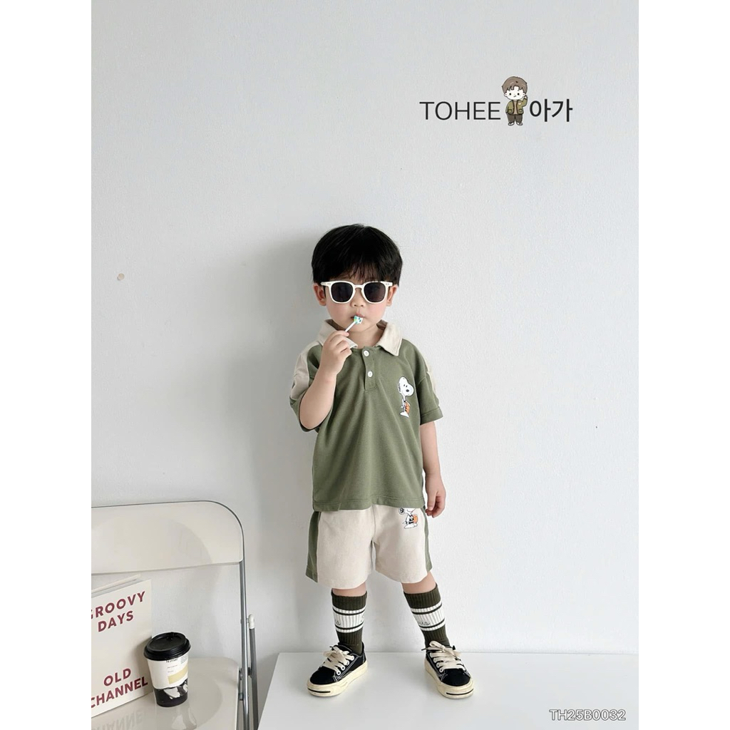Set bộ bé trai cộc tay Loco Tohee mặc hè, chất cotton mềm mát thoáng khí, size 80-140 (8-30kg)