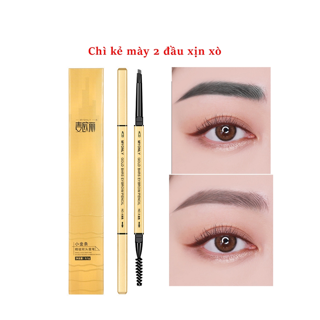 MYONLY Chì Kẻ Mày Lâu Trôi Siêu Mảnh 2 đầu (hộp Vàng) 4D Phẩy Sợi | NHÍM HOUSE