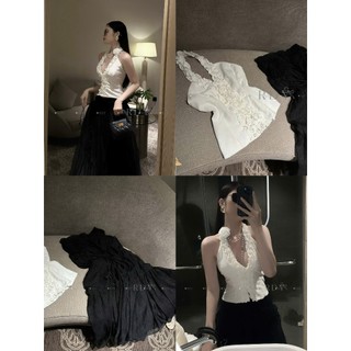 Set áo cổ yếm mix viền hoa lớn thun ôm body phối chân váy maxi xinh xắn tiểu thư cho nàng đi chơi  – BaoTrang.clothes