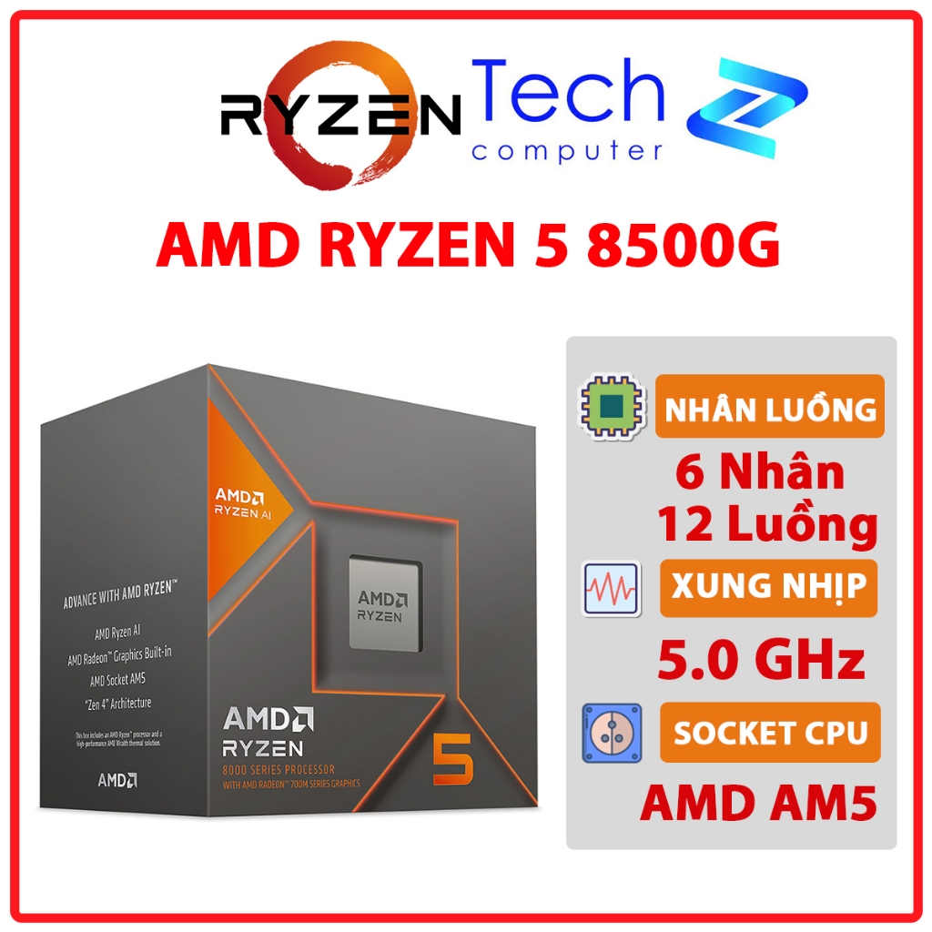 CPU AMD Ryzen 5 8500G (6 Nhân 12 Luồng | 3.5GHz Boost 5.0GHz