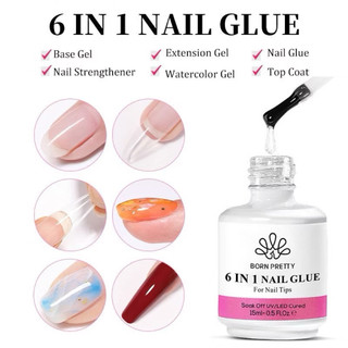 glue gel 6in1 Born Pretty chính hãng 15ml - Sơn gel liên kết 6 trong 1 base, nối úp cứng móng, top loang, top coat