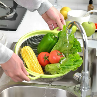 Rổ Inox Viền Xanh 27CM Cao Cấp - Chubby Chef Rửa Rau Củ Trái Cây Vo gạo Tiện lợi dễ sử dụng an toàn sức khỏe